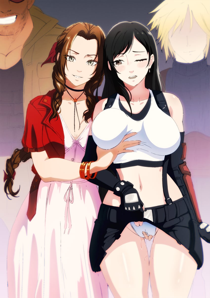 tifa lockhart, cloud strife, aerith gainsborough, and barret wallace (final fantasy and 2 more) drawn by akobeul