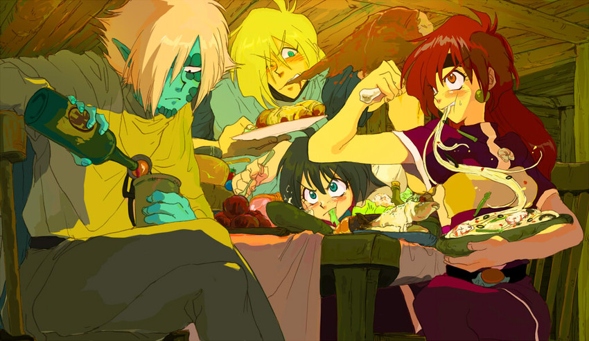 lina inverse, amelia wil tesla seyruun, gourry gabriev, and zelgadiss graywords (slayers) drawn by yumemi