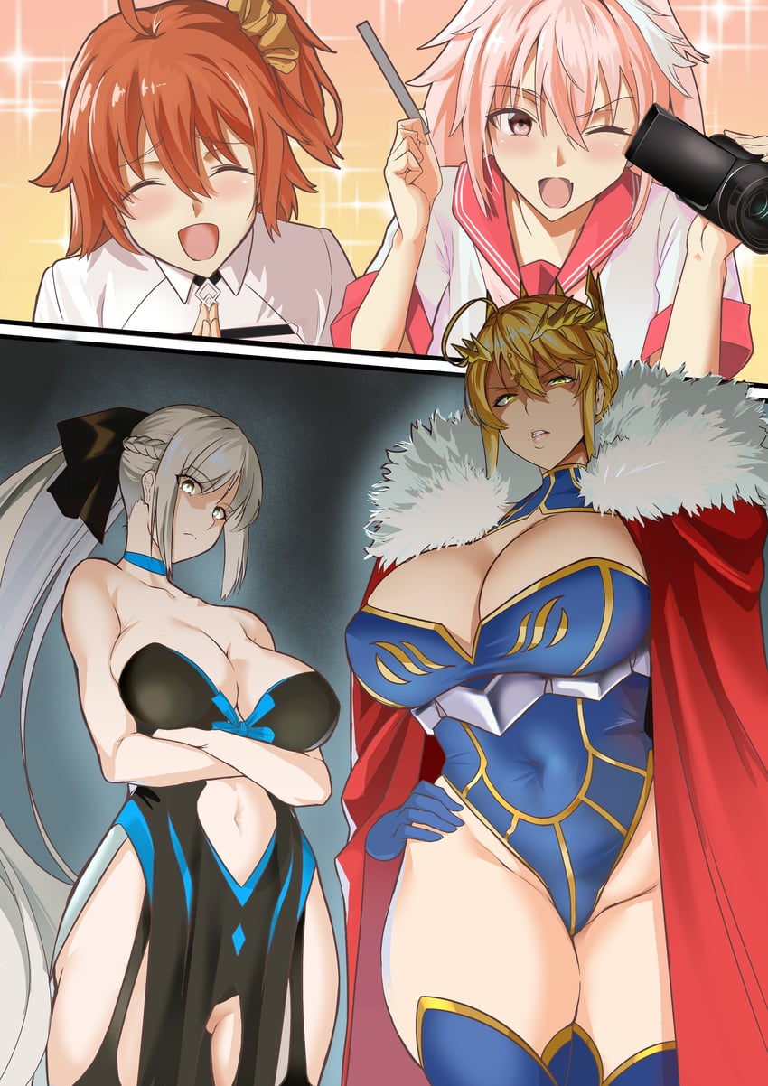 artoria pendragon, fujimaru ritsuka, astolfo, and morgan le fay (fate and 1 more) drawn by shiki_(love-saber)