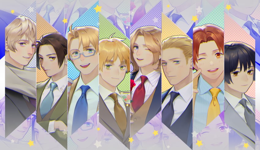 america, united kingdom, japan, russia, china, and 3 more (axis powers hetalia) drawn by huacai