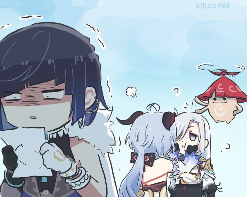 ganyu, shenhe, yelan, and aranara (genshin impact) drawn by xinzoruo