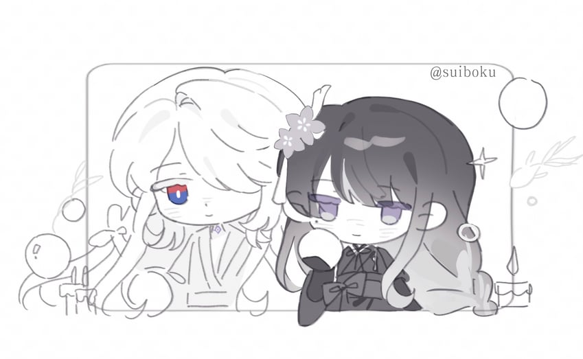 raiden shogun and orobashi (genshin impact) drawn by mojihuaran