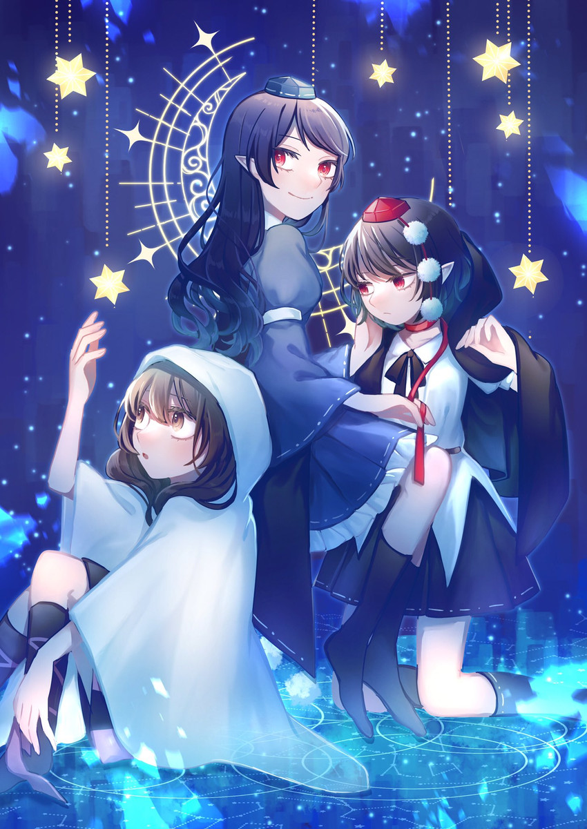 shameimaru aya, himekaidou hatate, and iizunamaru megumu (touhou) drawn by toraneko_2