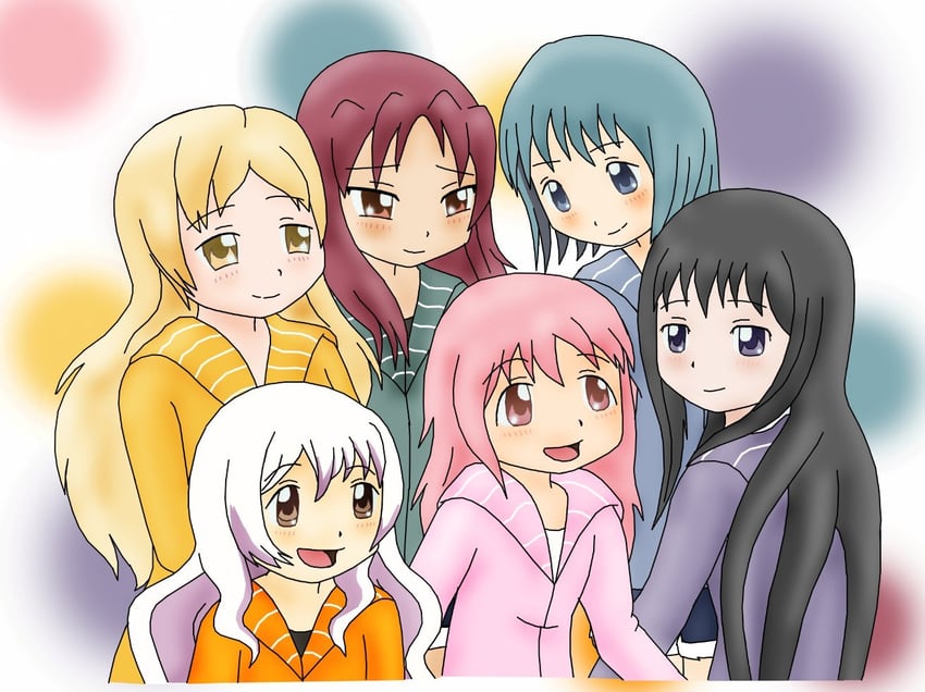 akemi homura, kaname madoka, miki sayaka, sakura kyoko, tomoe mami, and 1 more (mahou shoujo madoka magica) drawn by majka626