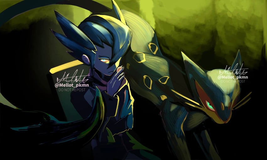 grimsley and liepard (pokemon and 1 more) drawn by mellot_pkmn