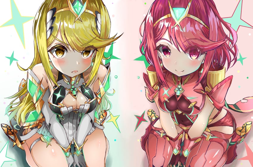 pyra and mythra (xenoblade chronicles and 1 more) drawn by rundymentos