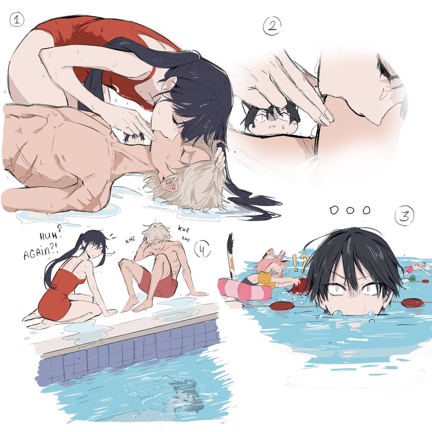 scaramouche, mona, diluc, arataki itto, diona, and 1 more (genshin impact) drawn by artwolfaja