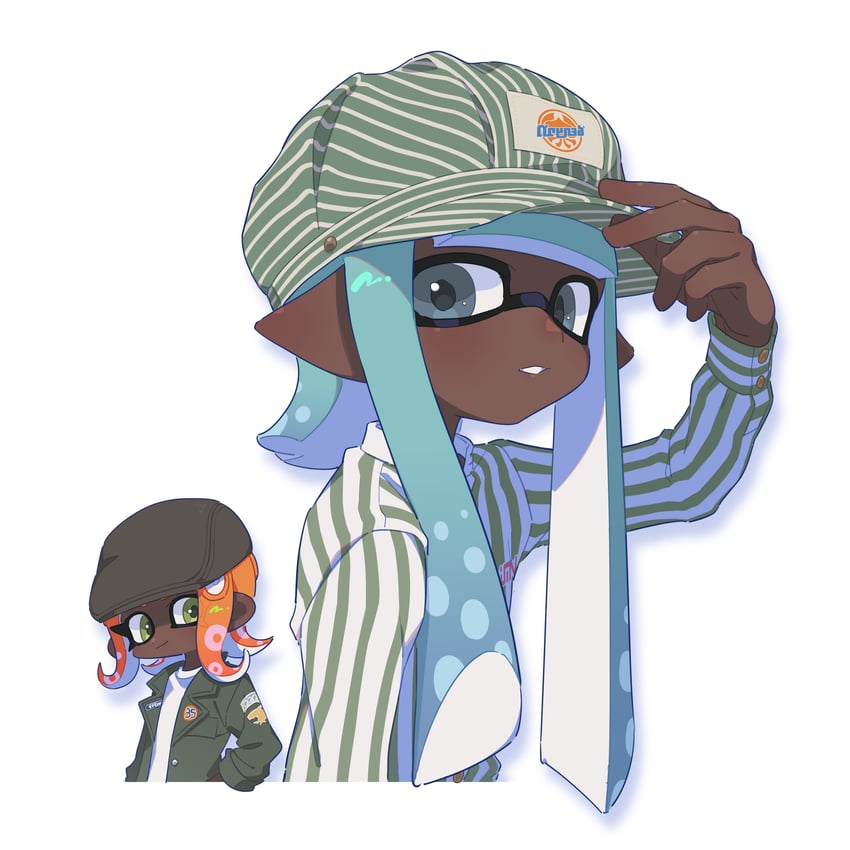 inkling player character, inkling girl, octoling player character, and octoling girl (splatoon) drawn by surume01417