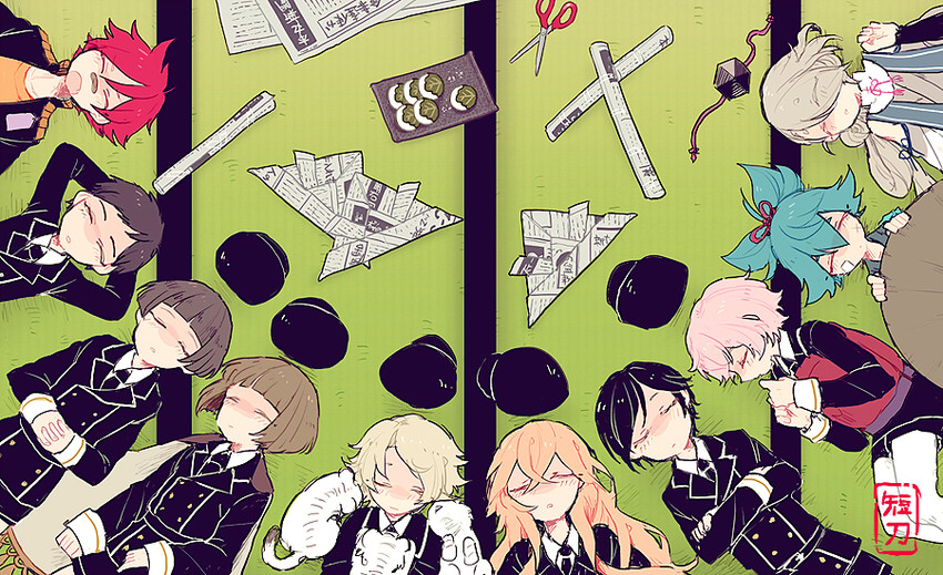 midare toushirou, yagen toushirou, gokotai, sayo samonji, ima-no-tsurugi, and 6 more (touken ranbu) drawn by kurosuke_(hipparu)