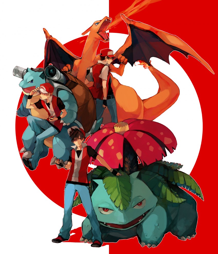 red, charizard, venusaur, and blastoise (pokemon and 2 more) drawn by lupicam
