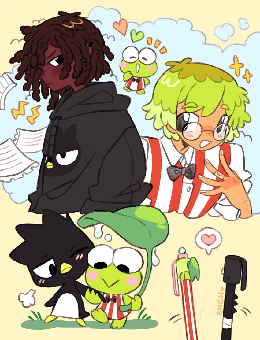 hasunoue keroppi and badtz-maru (sanrio and 1 more) drawn by sharpycharot