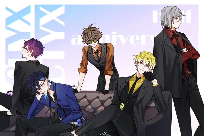 sonny brisko, alban knox, uki violeta, fulgur ovid, yugo asuma, and 5 more (nijisanji and 1 more) drawn by kiyukyuu
