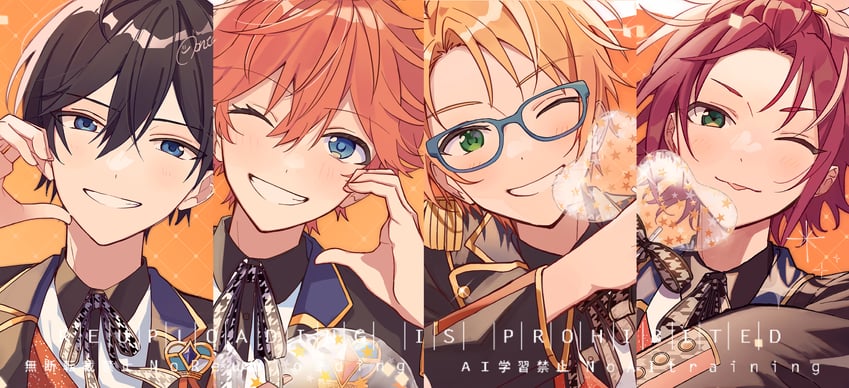 isara mao, akehoshi subaru, yuuki makoto, and hidaka hokuto (ensemble stars!) drawn by zu_tonatuyasumi