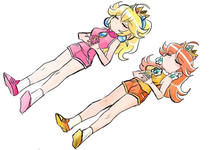 princess peach and princess daisy (mario and 1 more) drawn by rakugaki_shitagari-ya