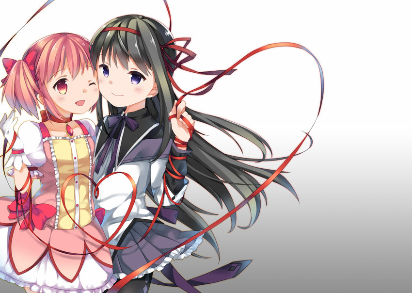 akemi homura and kaname madoka (mahou shoujo madoka magica) drawn by nasunoko