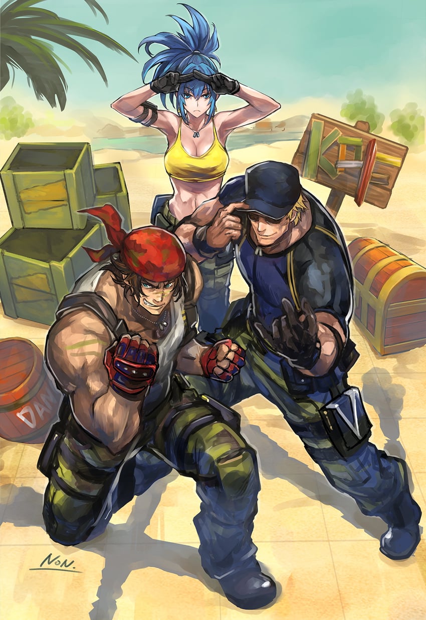 leona heidern, ralf jones, and clark still (the king of fighters and 3 more) drawn by kujou_non