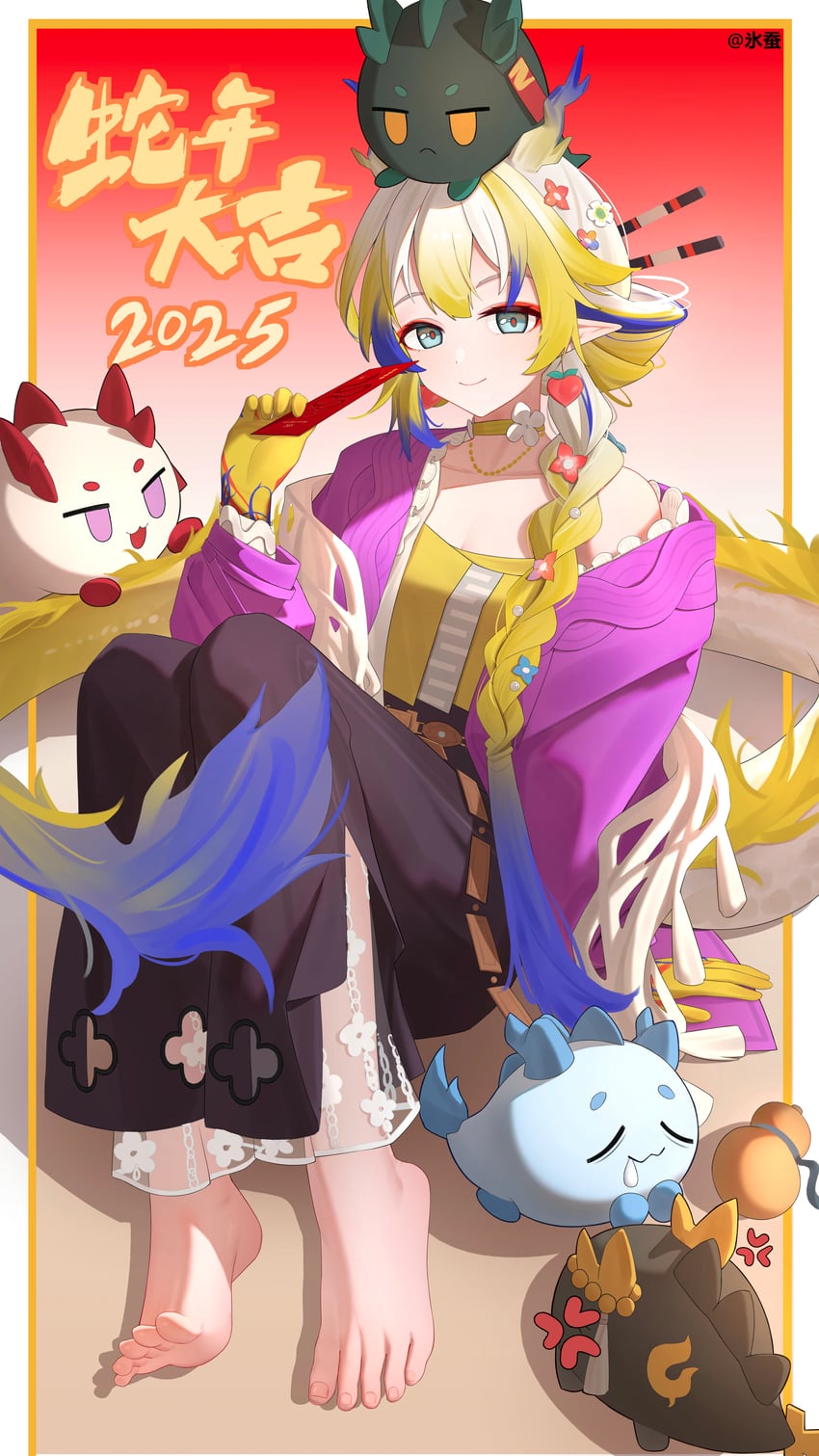shu, dusk, nian, chongyue, and ling (arknights) drawn by bingcan