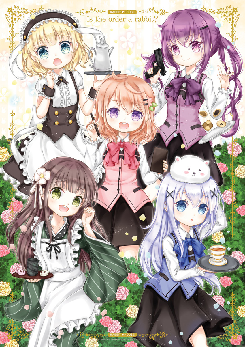 kafuu chino, hoto cocoa, kirima syaro, tippy, tedeza rize, and 1 more (gochuumon wa usagi desu ka?) drawn by chohee