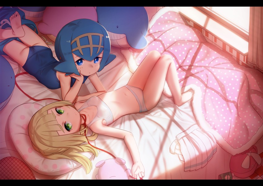 lillie and lana (pokemon and 1 more) drawn by shamonabe