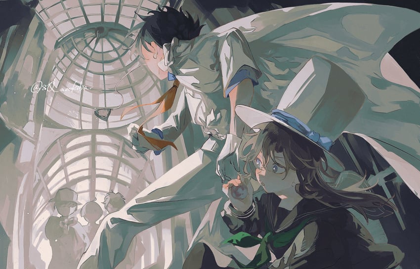 kaitou kid, kuroba kaito, and nakamori aoko (magic kaito) drawn by 8q_nookiba