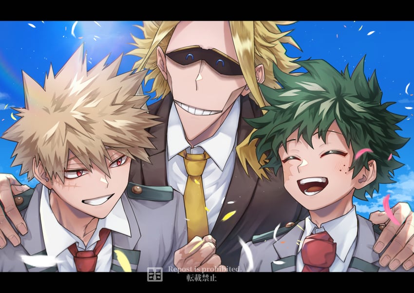 midoriya izuku, bakugou katsuki, and yagi toshinori (boku no hero academia) drawn by ho_(dotto615)