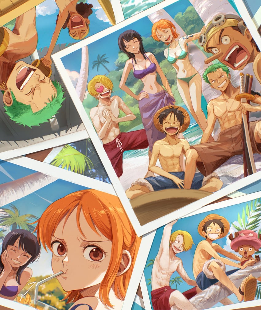 nami, monkey d. luffy, nico robin, roronoa zoro, sanji, and 2 more (one piece) drawn by oekakiboya