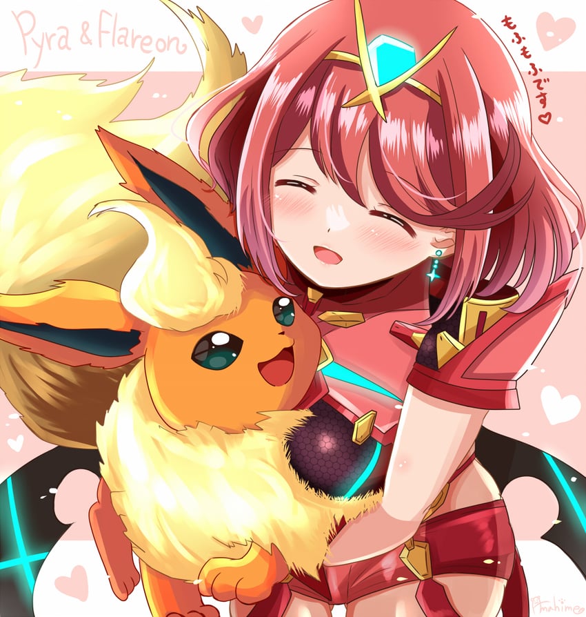 pyra and flareon (pokemon and 2 more) drawn by amahime_kaichou