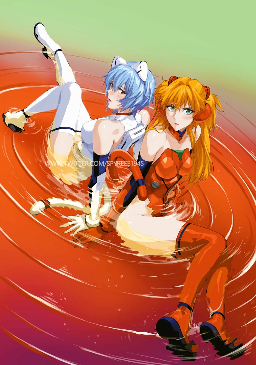 souryuu asuka langley and ayanami rei (neon genesis evangelion) drawn by spykeee