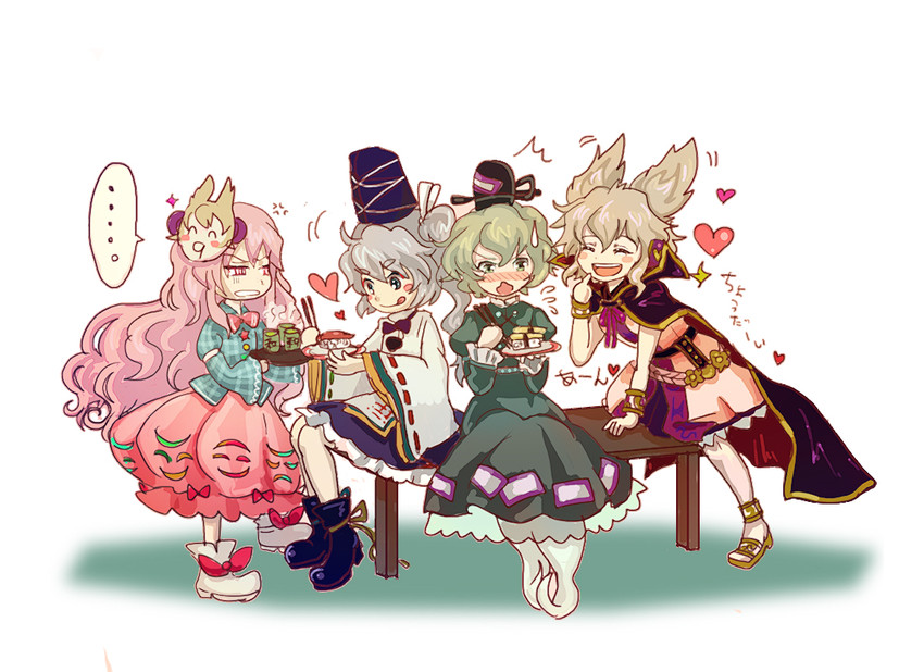 toyosatomimi no miko, mononobe no futo, hata no kokoro, and soga no tojiko (touhou) drawn by katari