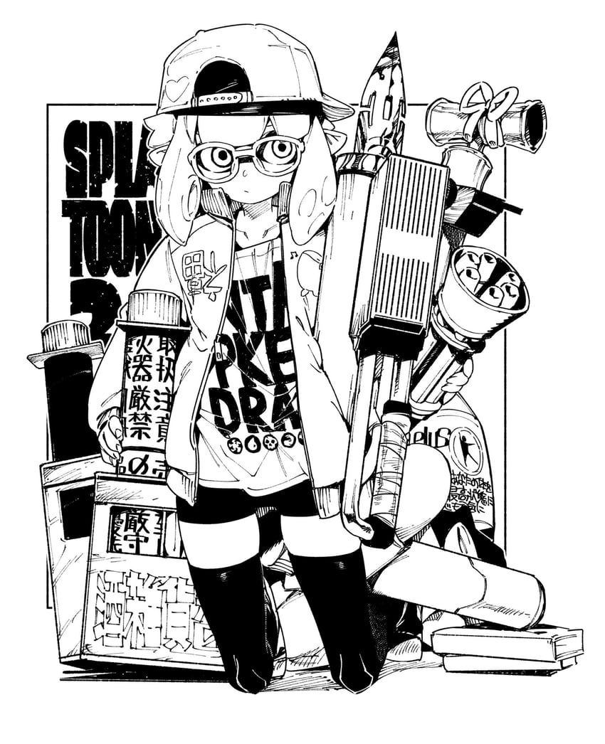 inkling player character and inkling girl (splatoon) drawn by chomoran
