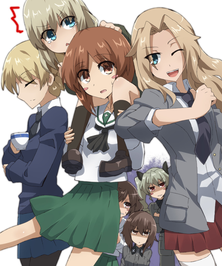 nishizumi miho, darjeeling, nishizumi maho, anchovy, akiyama yukari, and 2 more (girls und panzer) drawn by akatoro_(nightlord)