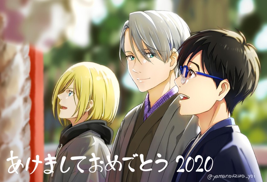 katsuki yuuri, viktor nikiforov, and yuri plisetsky (yuri!!! on ice) drawn by yamano_uzura