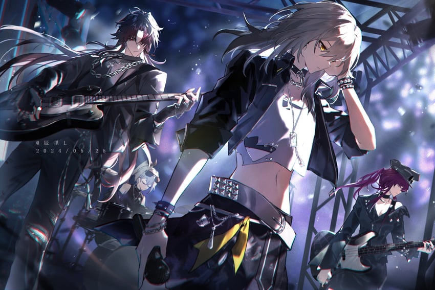 trailblazer, stelle, kafka, silver wolf, and blade (honkai and 1 more) drawn by chen_li