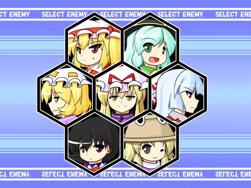 flandre scarlet, komeiji koishi, yakumo yukari, fujiwara no mokou, yakumo ran, and 2 more (touhou) drawn by urushi