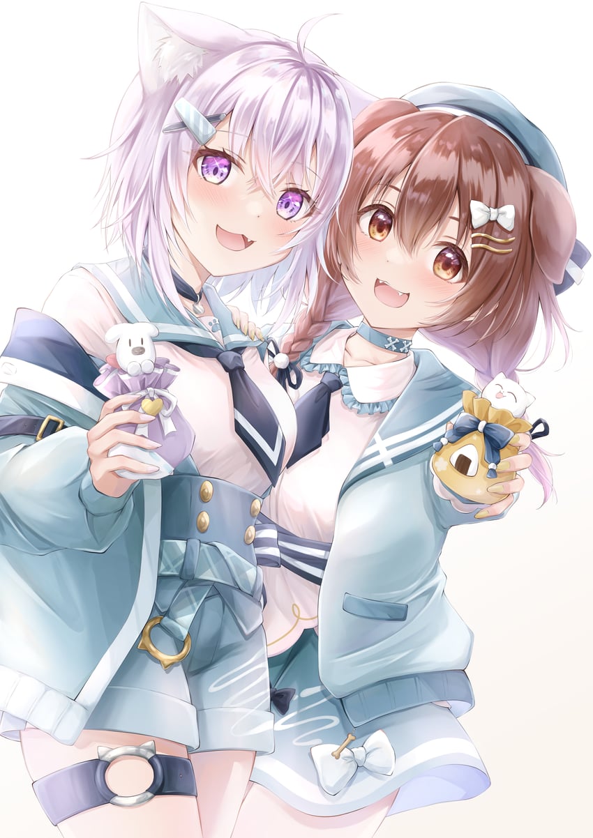 nekomata okayu and inugami korone (hololive and 1 more) drawn by baumku_techen