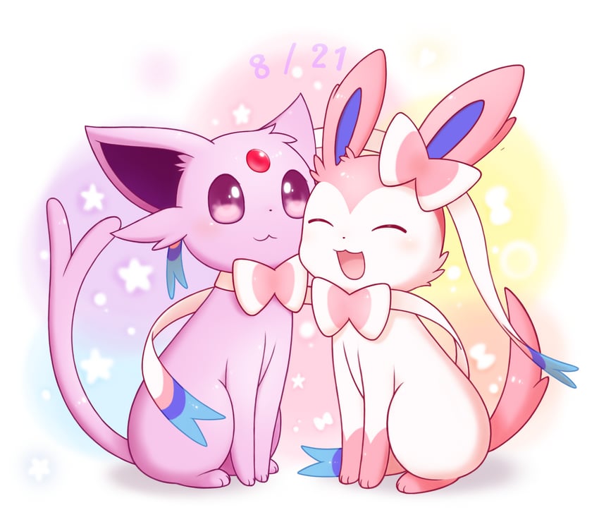 sylveon and espeon (pokemon) drawn by canineprince