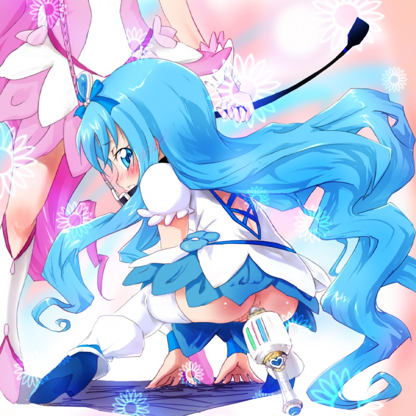 kurumi erika, hanasaki tsubomi, cure marine, and cure blossom (precure and 1 more) drawn by pokomi