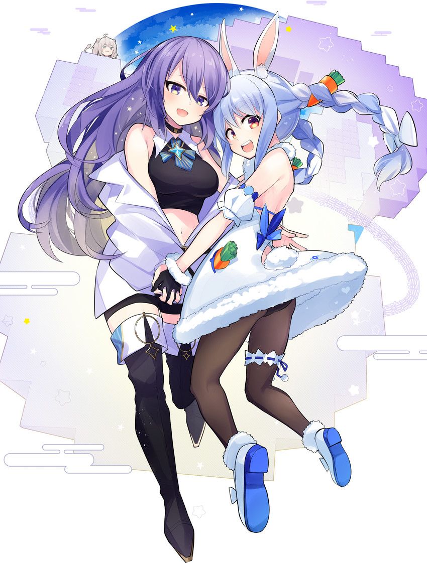 usada pekora, shishiro botan, and moona hoshinova (hololive and 2 more) drawn by akagi_(sk0127aho)