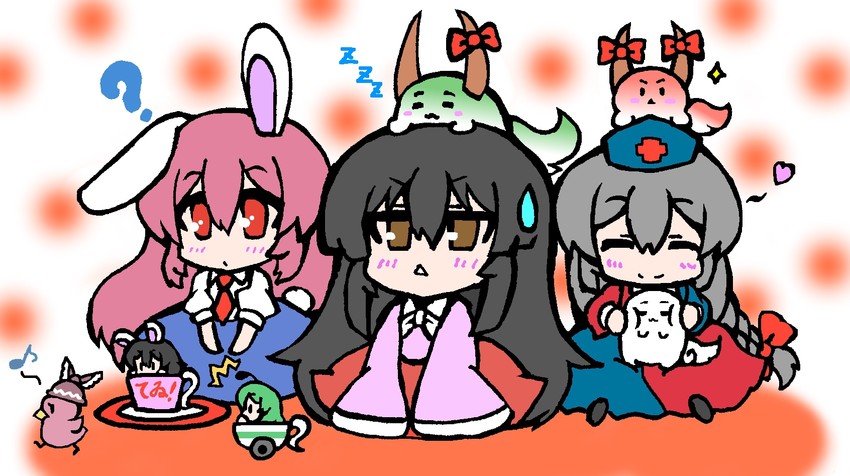 reisen udongein inaba, houraisan kaguya, mystia lorelei, inaba tewi, yagokoro eirin, and 1 more (touhou) drawn by bonobono_(en-rai)