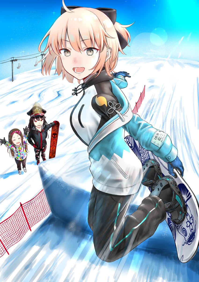 okita souji, oda nobunaga, and chacha (fate and 2 more) drawn by riyokeyuzu