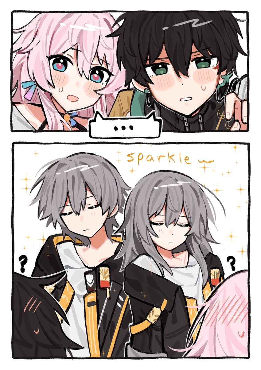 trailblazer, stelle, march 7th, caelus, and dan heng (honkai and 1 more) drawn by emne