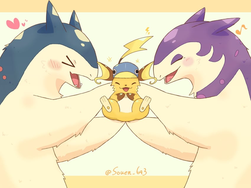 raichu, typhlosion, and hisuian typhlosion (pokemon) drawn by souen_643