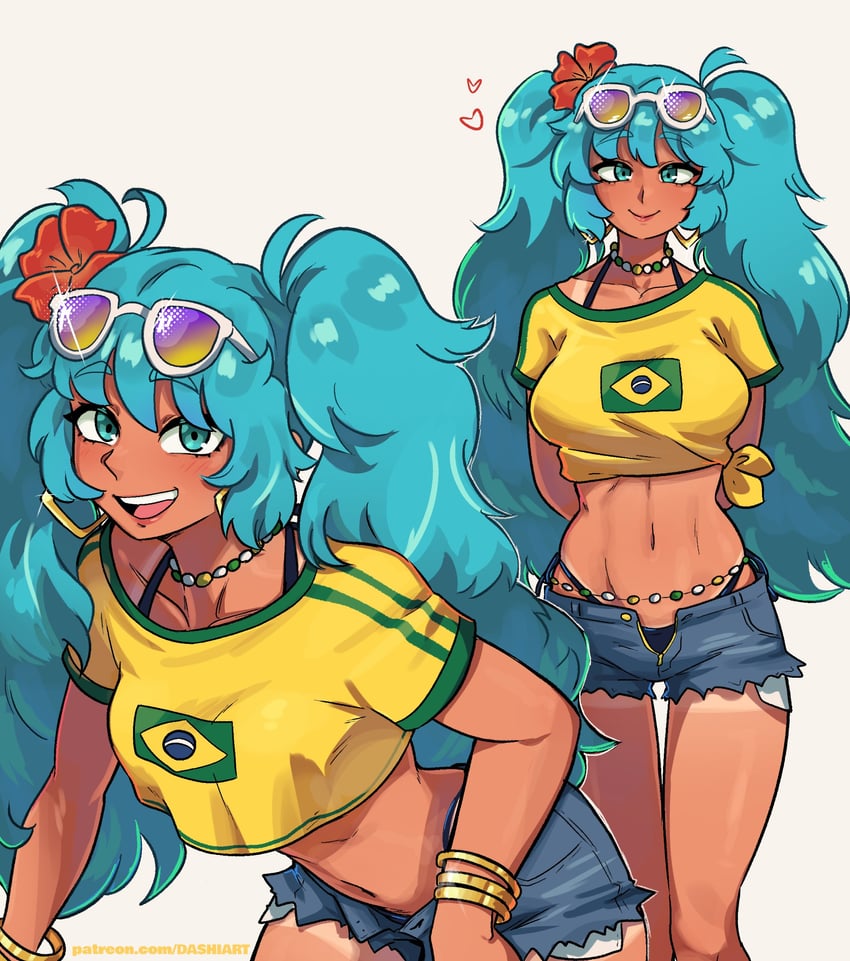 hatsune miku and brazilian miku (vocaloid) drawn by dashi_(dashiart)