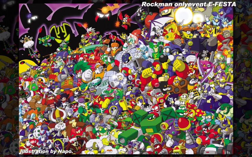 met, cut man, splash woman, quick man, metal man, and 102 more (mega man and 18 more) drawn by napo