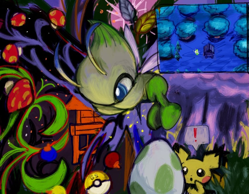 pichu, celebi, and spiky-eared pichu (pokemon and 1 more) drawn by tomatopasutaaa