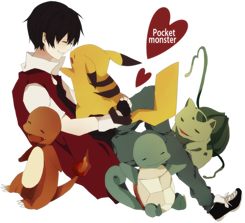 pikachu, red, bulbasaur, squirtle, charmander, and 1 more (pokemon and 1 more) drawn by yukimori_nene