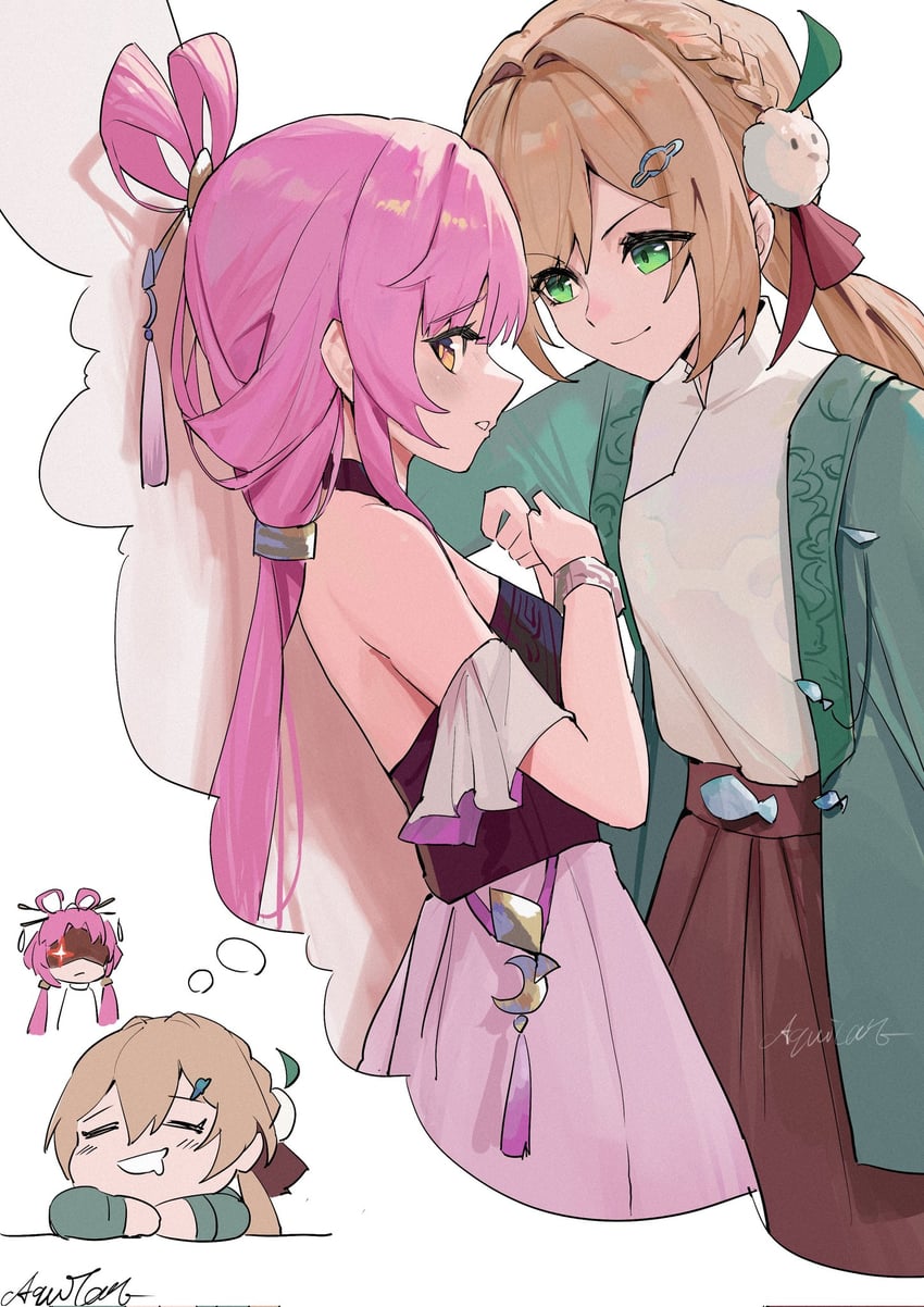 fu xuan and qingque (honkai and 1 more) drawn by aquilar