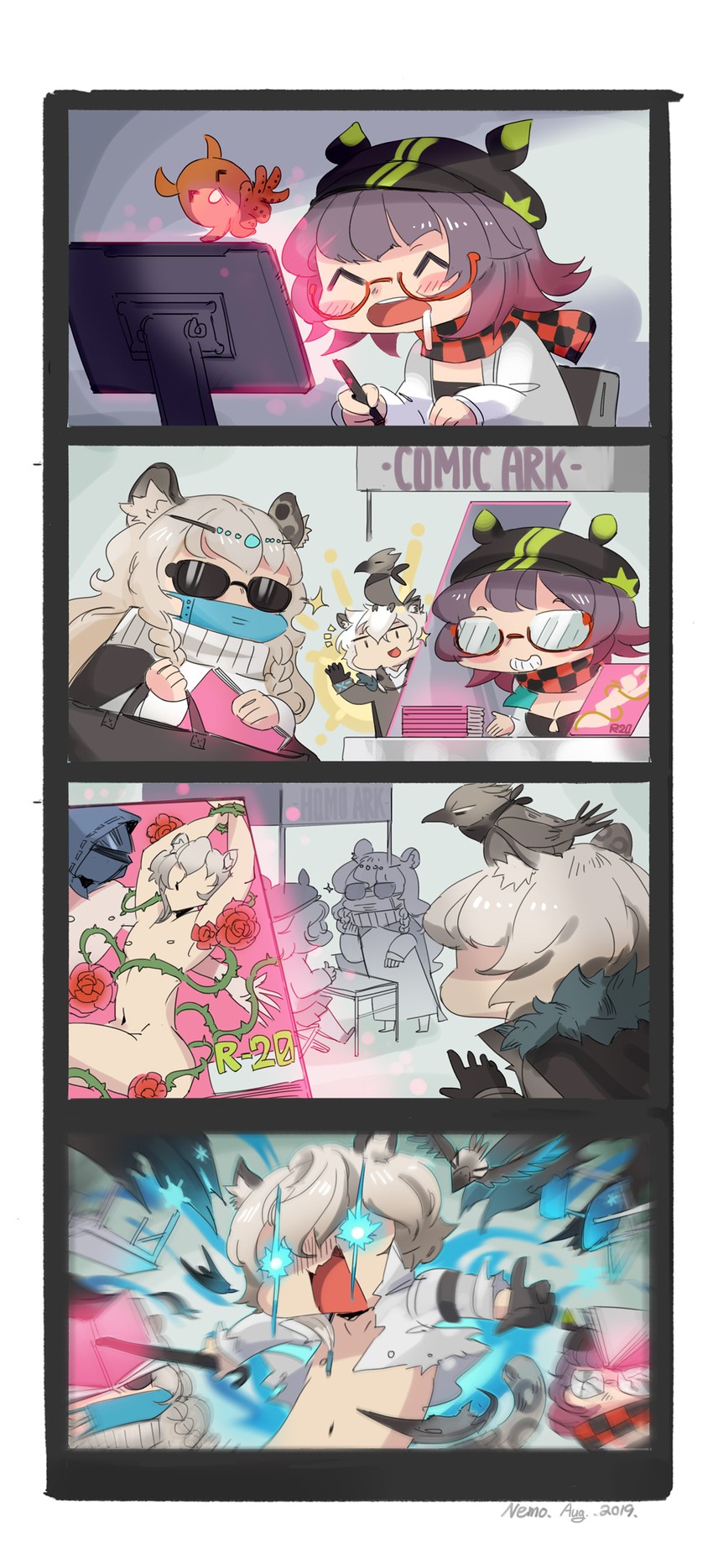 doctor, pramanix, silverash, tenzin, deepcolor, and 1 more (arknights) drawn by nemo_(leafnight)