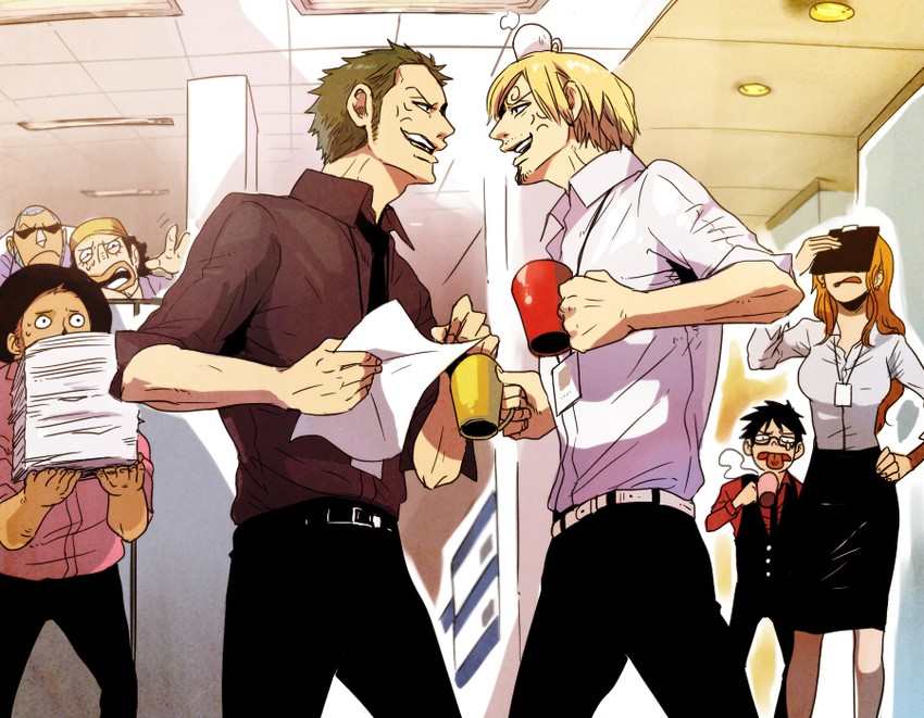 nami, monkey d. luffy, roronoa zoro, sanji, tony tony chopper, and 2 more (one piece) drawn by hy