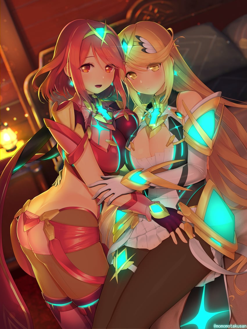 pyra and mythra (xenoblade chronicles and 2 more) drawn by kashiwamochi_yomogi
